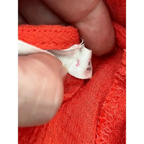 Lush hot coral orange flutter sleeve Mini dress wrap summer coquette cowgirl - Picture 10 of 11